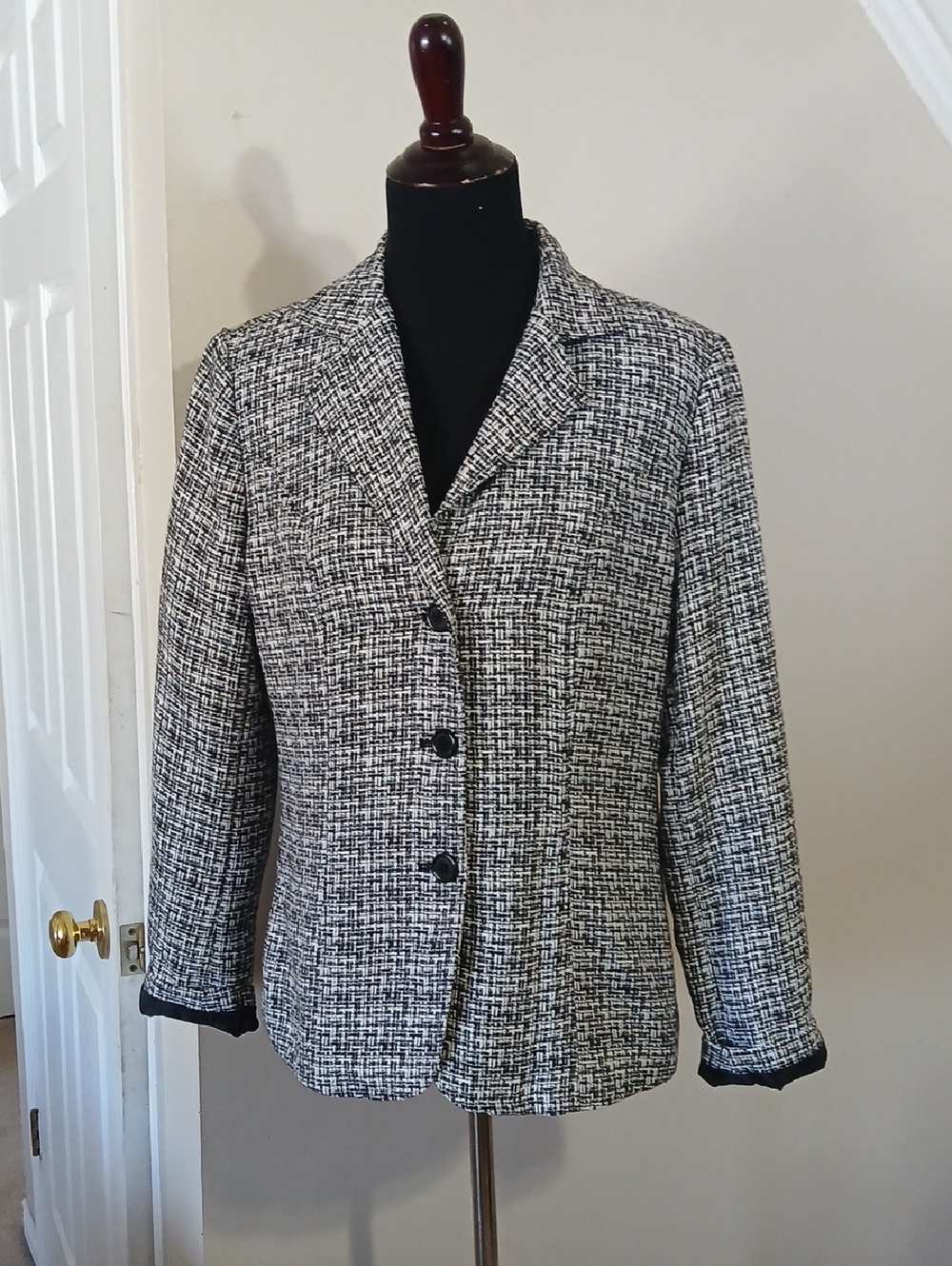 ❤️$3@25 Coldwater Creek Black & White Tweed Blazer Jacket